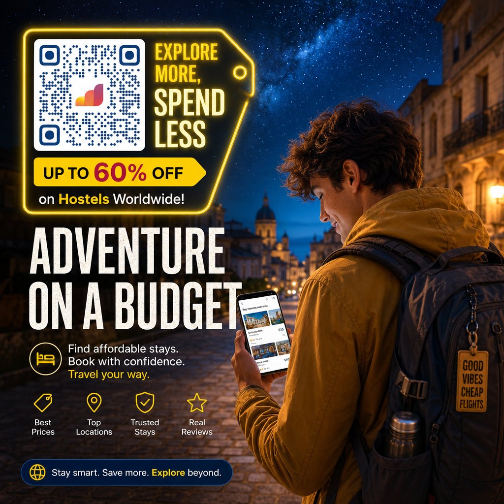 Backpacker exploring on a budget at night